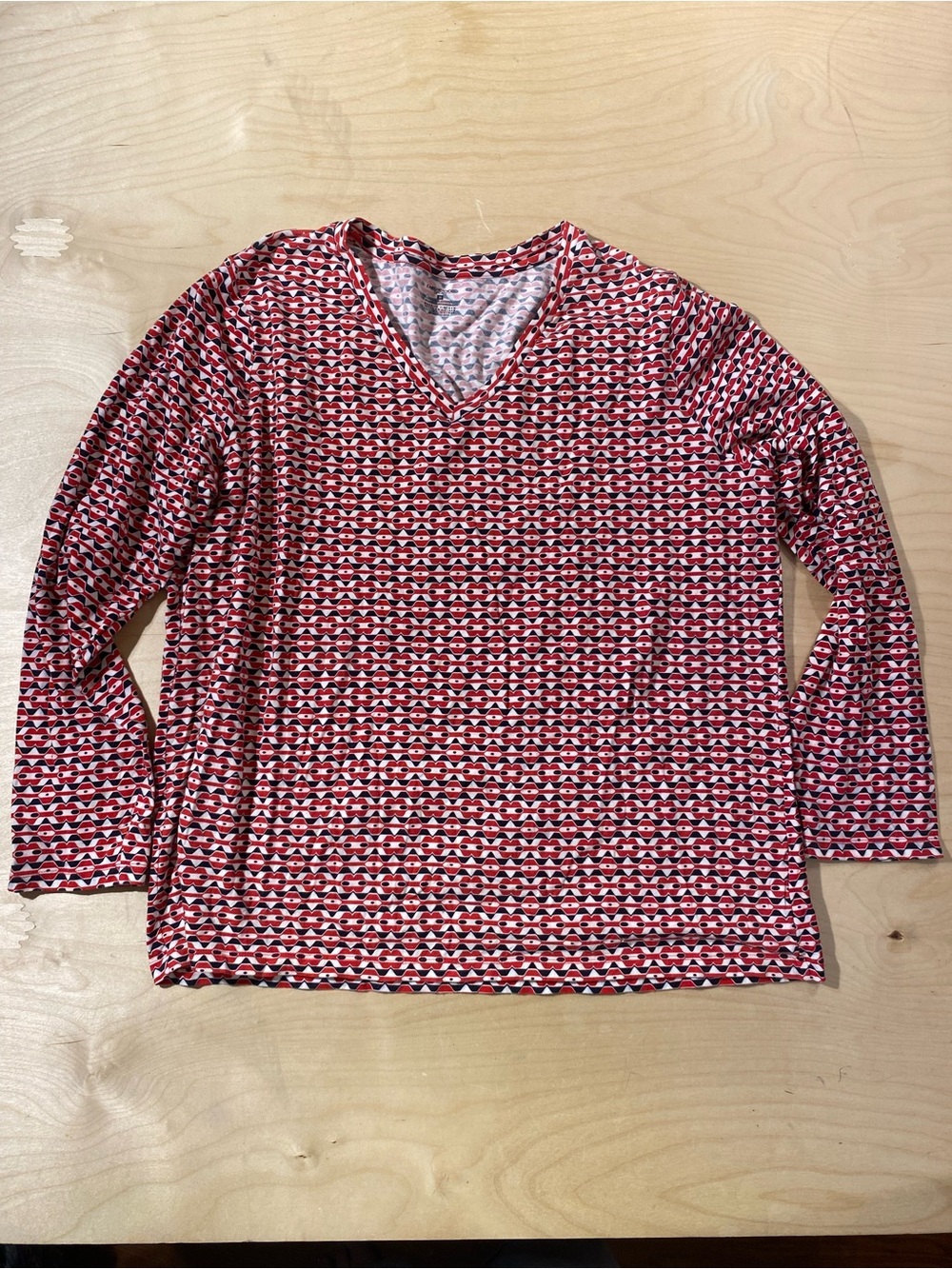 Jones New York Red Geometric V-Neck Long Sleeve Top 3X (RT)